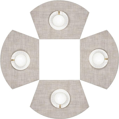 SHACOS Small Round Table Placemats Wedge Shaped Placemats Set of 4 Heat Resistant Wipe Clean Indoor Outdoor (4, Beige White Black)