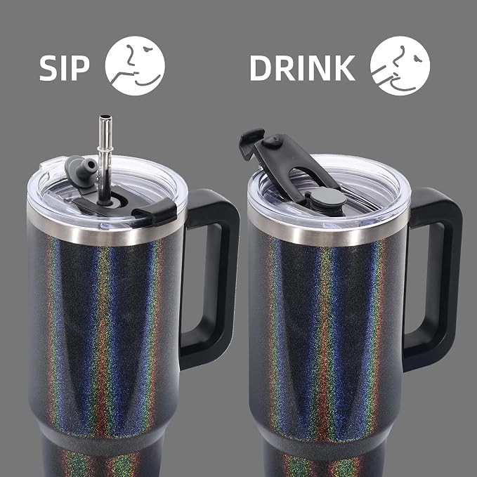40 oz Shiny Tumbler with Handle and Straw, Stainless Steel Tumbler with Lid and - Image 3