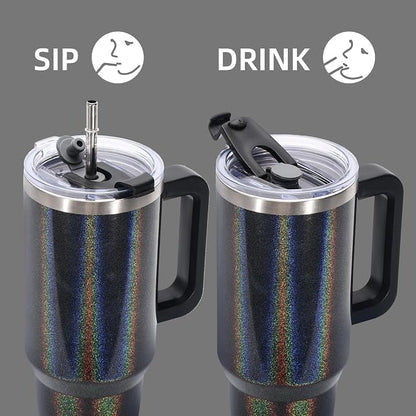 40 oz Shiny Tumbler with Handle and Straw, Stainless Steel Tumbler with Lid and - Image 3
