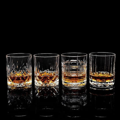 KANARS Whiskey Glasses Set of 4 - Multi Style Crystal Liquor Glasses 10 oz - Rocks Glass Barware For Scotch, Bourbon, Rum and Cocktail, Whisky Gifts for Men Dad Brother Adult
