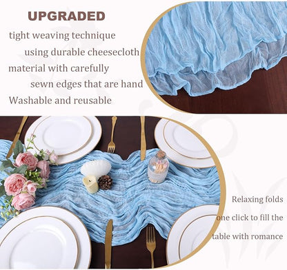 Light Blue Cheesecloth Table Runner 13.3FT Long Bridal Birthday Party - Image 5