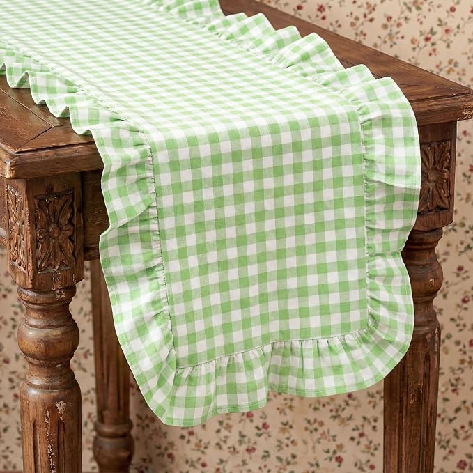 HunnmingRe 1 Pc Gingham Table Runner Light Green, 72 X 13.8 Inch | Cotton - Image 9