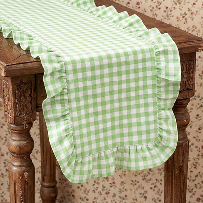 HunnmingRe 1 Pc Gingham Table Runner Light Green, 72 X 13.8 Inch | Cotton - Image 9