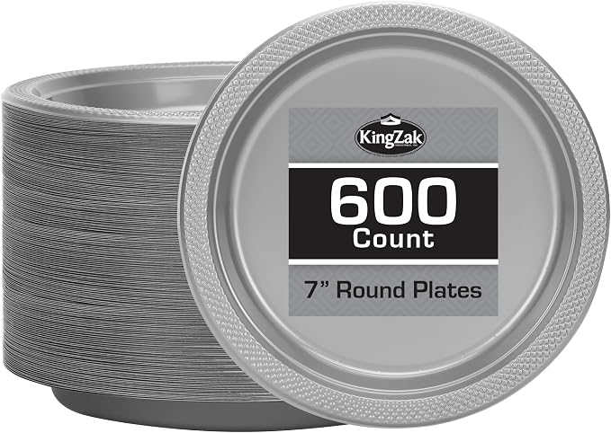 Hanna K. Signature Silver Plastic Plates 7 Inch 600 Count – Heavy Duty by HannaKSignature