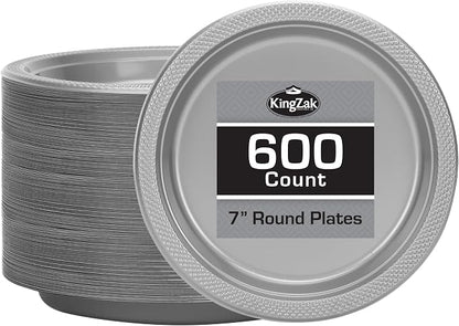 Hanna K. Signature Silver Plastic Plates 7 Inch 600 Count – Heavy Duty by HannaKSignature