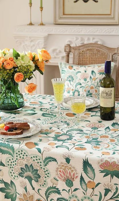 patdrea Designer Green Rectangle Table Cloth,Vintage Italian Floral Country Linen Breathable Tablecloth,Decor Cover for Kitchen Dining,Christmas,Tea Party,Thanksgiving,63"x87"-Tree Life