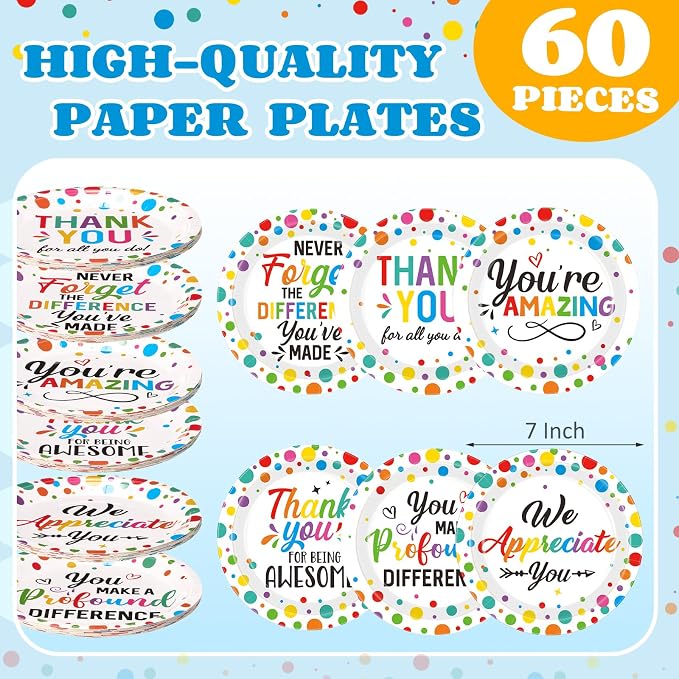 Gerrii 60 Pcs Thank You Themed Party Plates 7 Inch We Appreciate You Disposable - Image 2