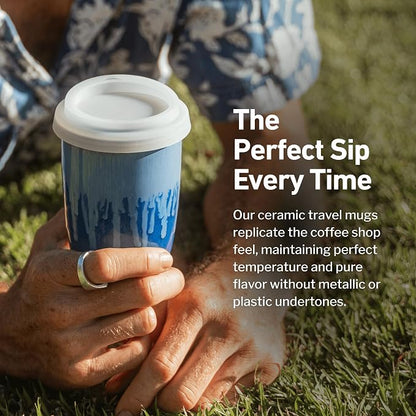 NOVA CERAMICS Ceramic Tumbler– Blue Ceramic Mug – Microwave & Dishwasher Safe - Image 4