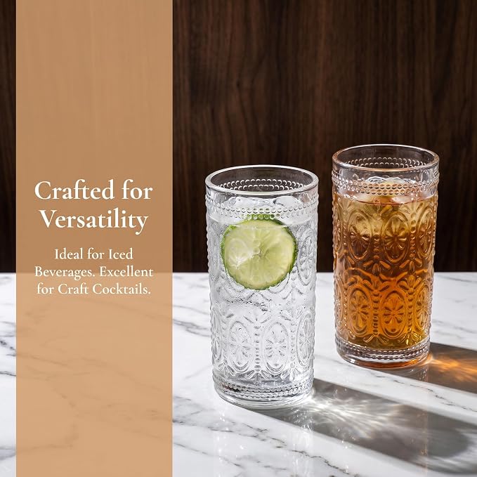 Bekith 6 Pack Romantic Drinking Glasses, 12 oz Highball Glasses, Thick Water - Image 4