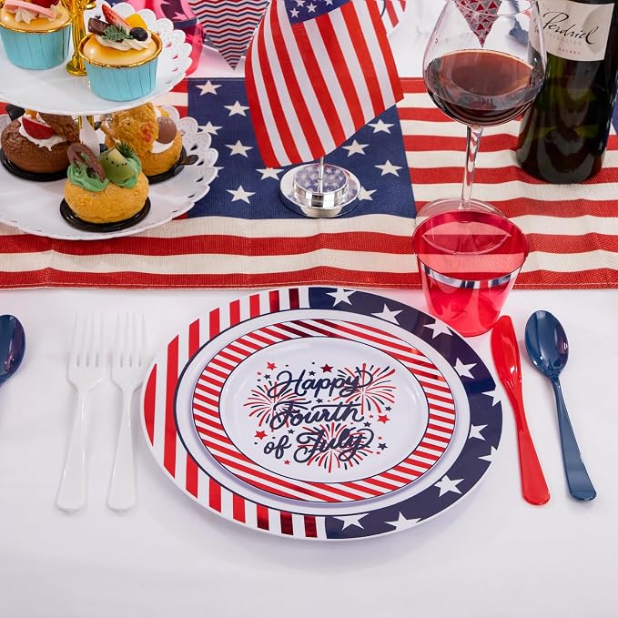 LIYH 180 Pcs 4th of July Plastic Plates Red White Blue, Plastic Silverware - Image 4