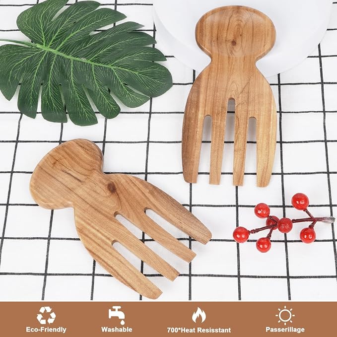 MYRAINBOW Salad Tongs, Acacia Wooden Salad Tongs, Wooden Salad Serving Utensils - Image 5