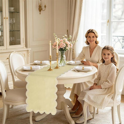Champagne Gold Scalloped Table Runner 15x70 Inch, French Country Dining Table - Image 4