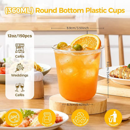 KesaPlan 150 Pcs 12oz Plastic Clear Cups, Disposable Wine Cocktail Glasses | - Image 3