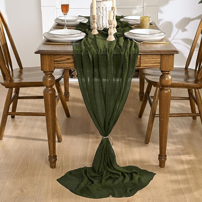 Artoid Mode 6PC Boho Cheesecloth Gauze Olive Green Wedding Table Runner - Image 2