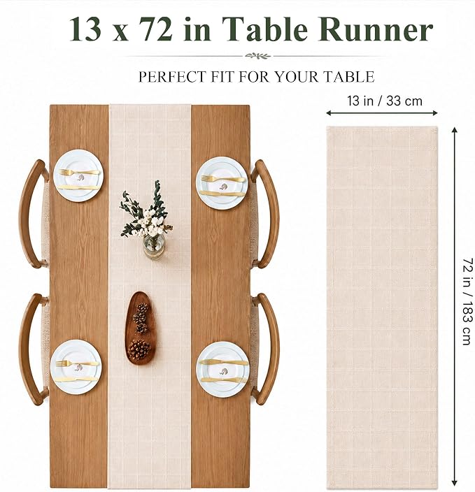 Plaid Table Runner, Woven Grid Pattern, Linen Texture Elegant Dining Table Decor - Image 5