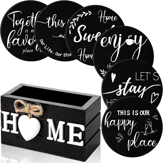 Queekay Coasters Set of 6 House Warming Gifts New Home Wooden Farmhouse Drink by Queekay
