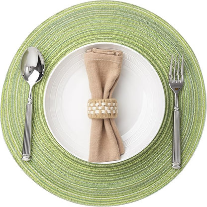 Round Placemats Set of 12 Woven Placemats Washable Braided Table Mats for Dining Table Heat Resistant Non-Slip Circle Place Mats(Green)