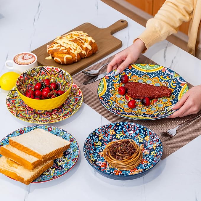 Plates and Bowls Set, Service for 4, 16 Pieces Ceramic Dinnerware Set, - Image 6