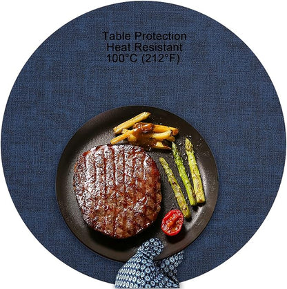 Myir JUN Round Placemats Dual Sided, Faux Leather Place Mats Set of 6 Indoor Placemat for Dining Table Outdoor Place Mat Non-Slip Washable Table Mats (Gray Blue, Set of 6)