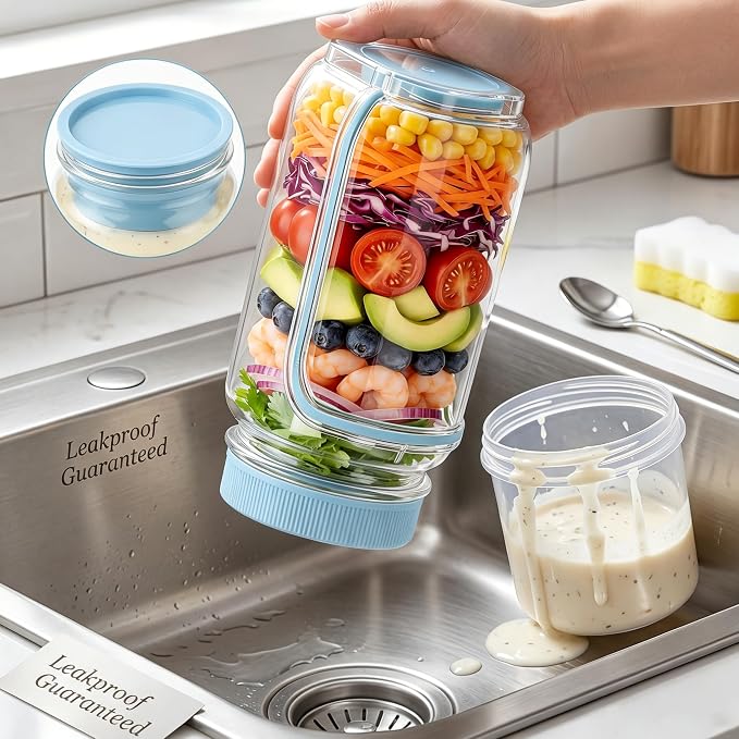 35oz Side Opening Mason Salad Jar | 1000ml Leakproof Portable Salad Container - Image 2