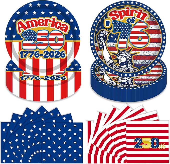 40Pcs Patriotic 4th of July Paper Plates and Napkins Set, 9 Inch Disposable by ZJJZOAA