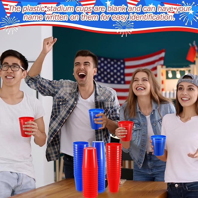 Yungyan 100 Pack 16 oz Stadium Cups Reusable Plastic Cups Blank Drink Stadium - Image 3