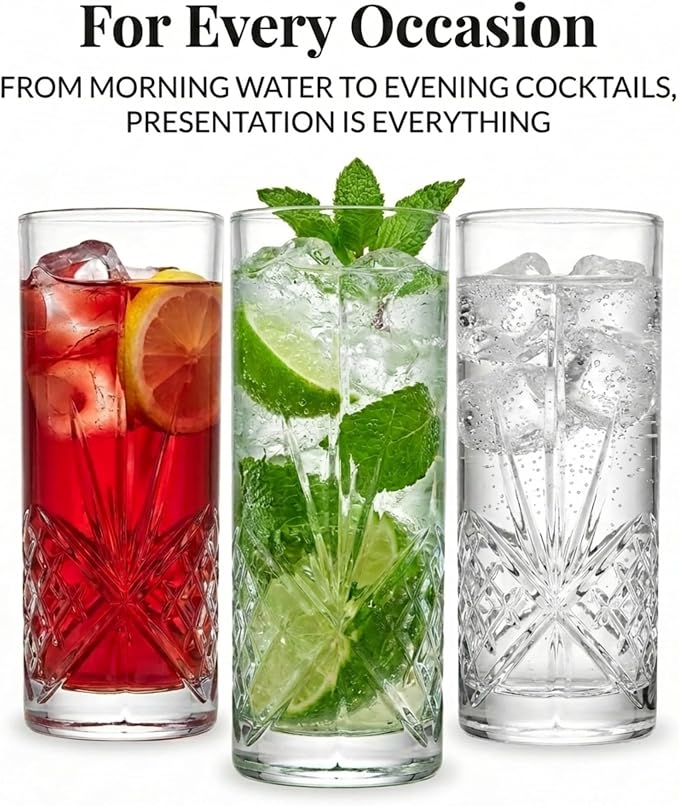Godinger Tall Beverage Glasses Collins All Purpose Drinking Glasses- Dublin - Image 5