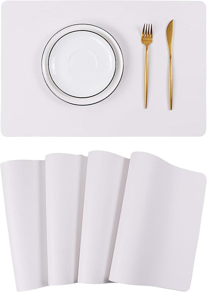 Wipeable Placemats Leather Table Mats Waterproof Heat-Resistant Easy to Clean for Dining Table Set Kitchen Table (4, White)
