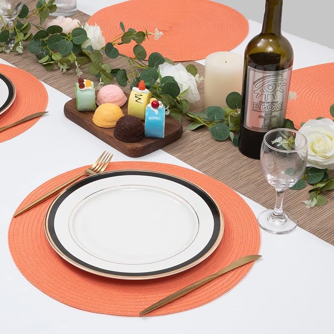 SHACOS Round Braided Placemats Set of 6 Washable Cotton Polyester Round - Image 7
