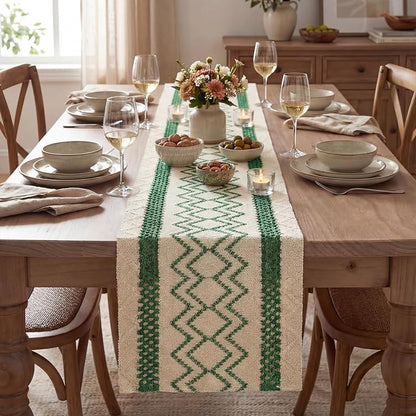 Artoid Mode Emerald Stripe Diamond Woven Table Runner 12x72 Inch | Holiday - Image 2