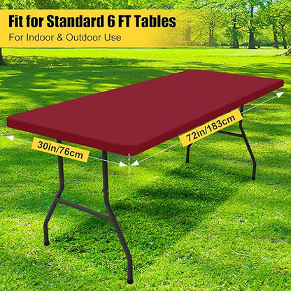 Smiry Rectangle Picnic Table Cloth, Waterproof Elastic Fitted Tablecloths for 6 Foot Tables, Washable Polyester Table Cover for Camping, Indoor and Outdoor (Wine Red, 30"x72")