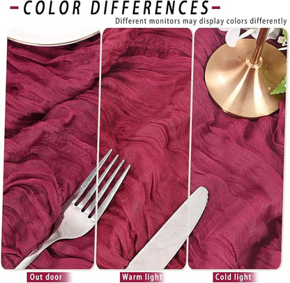 8 Pack Burgundy Cheesecloth Table Runner 17x108 inch Boho Gauze Cheese Cloth - Image 5