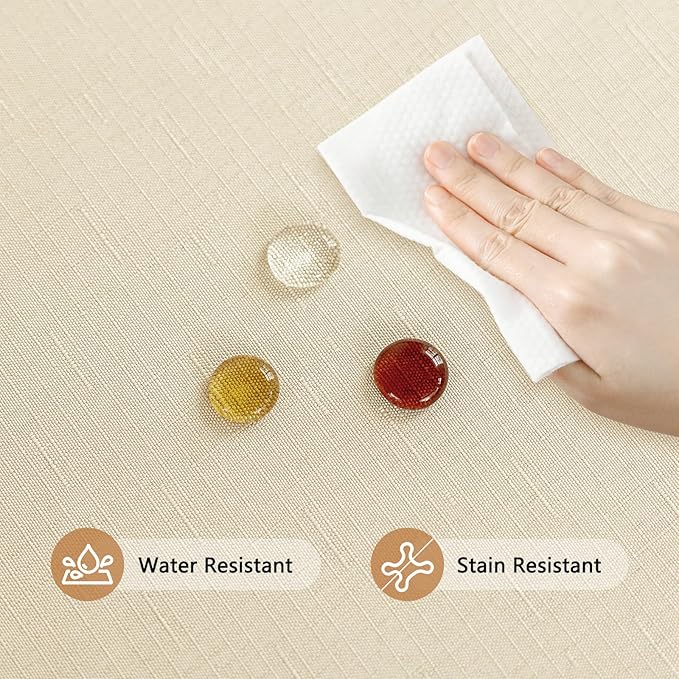 Fabric Rectangle Table Cloth for 8 Foot Rectangular Table Faux Linen Textured Water Resistant & Wipeable Tablecloth Reusable for Dining Banquet Holiday 54 x 108 Inch Beige