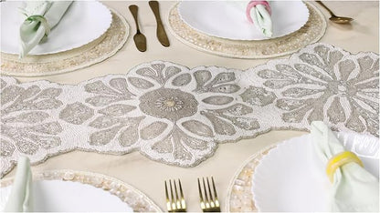 Beaded Table Runner, 36x13 | Glass beads on polyester backing, handcrafted by CLEENTABLE