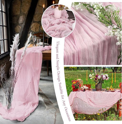 8 Pack Light Pink Cheesecloth Table Runner 10FT Long Boho Gauze Fabric Table - Image 7