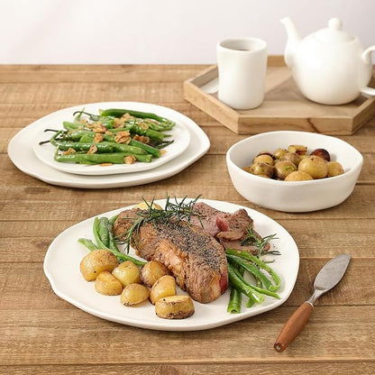 Stone by Mercer Project HEKONDA Modern Debossed Stoneware 16-Piece Dinnerware Set, Plate and Bowl Set, Dish Set for 4, White Speckled