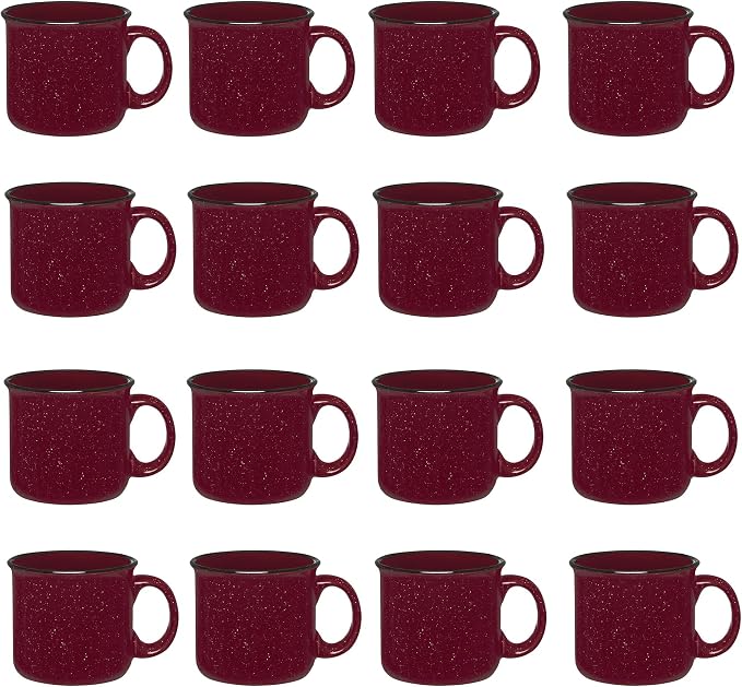 Set of 16 Ceramic Campfire Mugs – 15 Oz, Maroon – Coffee & Tea Cups by GiftsbyDesign
