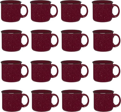 Set of 16 Ceramic Campfire Mugs – 15 Oz, Maroon – Coffee & Tea Cups by GiftsbyDesign