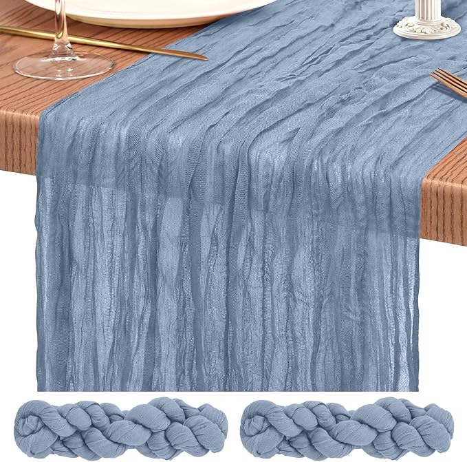 Showgeous 2 Pack Dusty Blue Cheesecloth Table Runners Boho Wedding Decor | by Showgeous