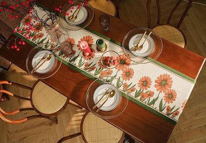 13×72 Inch Table Runner, Retro-Luxury Tassels Series for Kitchen Dining Table Holiday Decoration (Daisy)