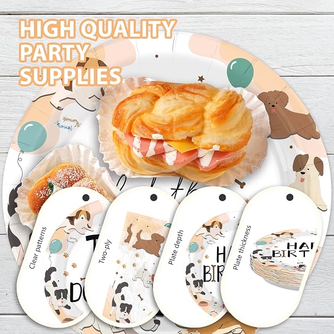 96Pcs Dog Theme 2nd Birthday Party Decorations, Serve 24 | Puppy Paw Print - Image 6