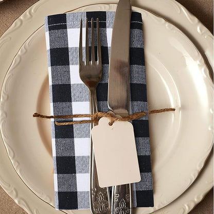 Urban Villa Cotton Dinner Napkins Set of 6, Highly Absorbent 20x20 Inches Premium Cloth Napkins Hotel Quality Reusable & Washable Table Dinner Napkins For Home & Weddings - Black/White, Buffalo Checks