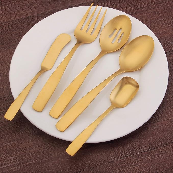 O.C.E. 5-Piece Matte Gold Serving Flatware Silverware Set, Utensil Set of - Image 6