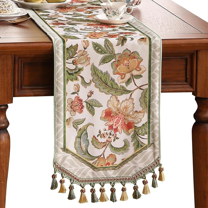 Patdrea Designer Elegant French Velvet Table Runner, Colorful Floral Print by patdrea