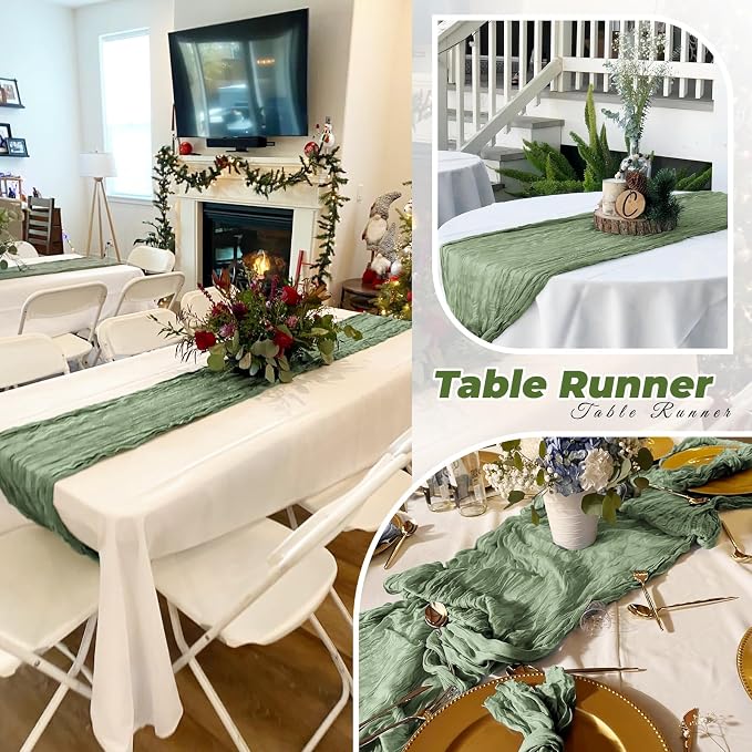 6 Pack Sage Green Cheesecloth Table Runner 20 x 120 Inch Gauze Table Runner - Image 7
