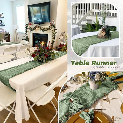 6 Pack Sage Green Cheesecloth Table Runner 20 x 120 Inch Gauze Table Runner - Image 7