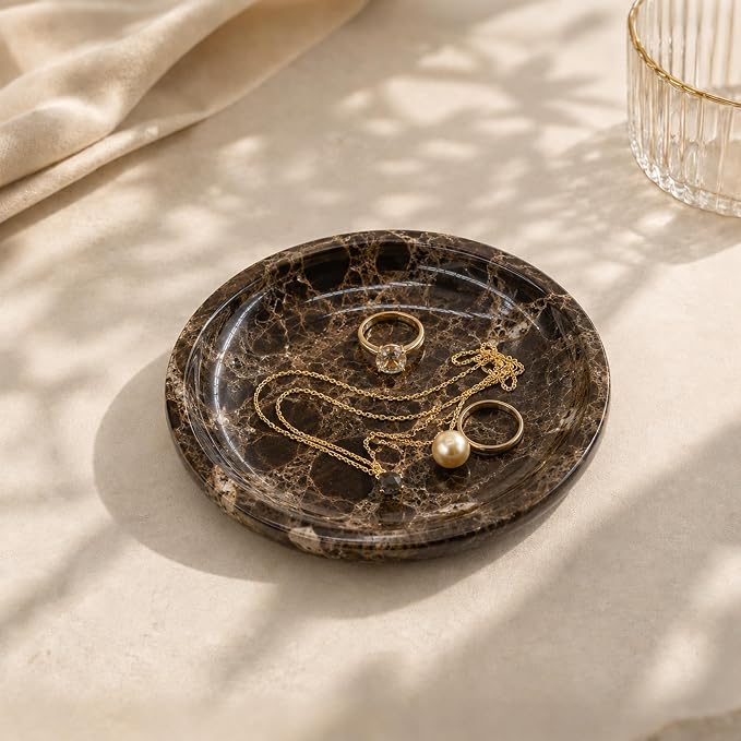 Small Natural Marble Jewelry Tray Key Plate Holder Dish Trinket Decor Catch All by Unknown