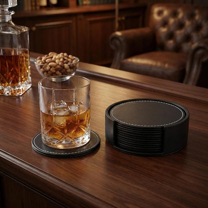 Set of 6 PU Leather Black Bar Drink Coasters - Image 6