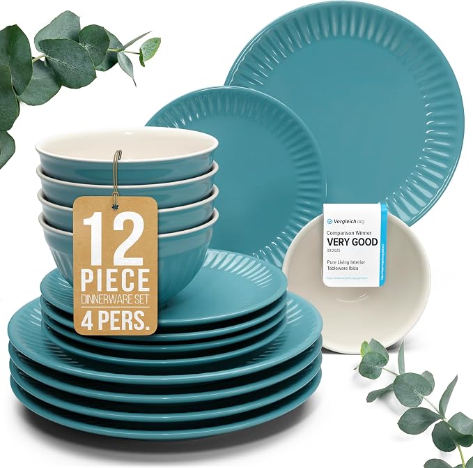12 Piece Stoneware Dinnerware Set by PURELIVING