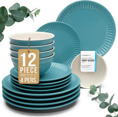 12 Piece Stoneware Dinnerware Set by PURELIVING